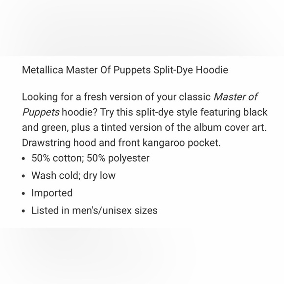 Metallica Master Of Puppets Split-Dye Hoodie Star Small Unisex - Picture 5 of 5